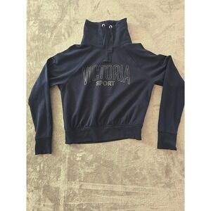 Victoria‎ Sport Navy Blue Funnel Neck Pullover Sweatshirt Cropped M